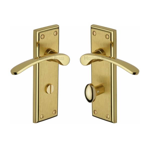 HIL8630-MF  Bathroom [57mm]  Satin / Polished Brass  Heritage Brass Hilton Levers On Backplates