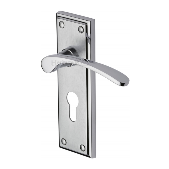 HIL8648-AP  Euro Cylinder [47.5mm]  Satin / Pol Chrome  Heritage Brass Hilton Levers On Backplates