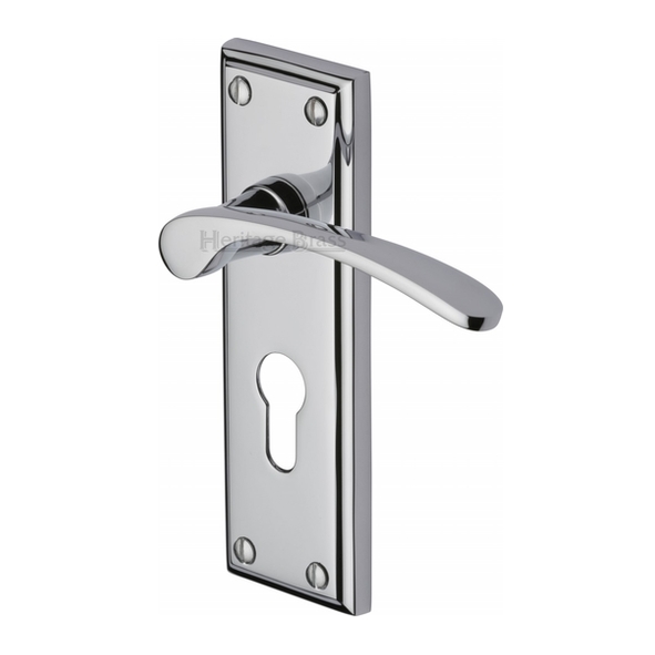 HIL8648-PC • Euro Cylinder [47.5mm] • Polished Chrome • Heritage Brass Hilton Levers On Backplates