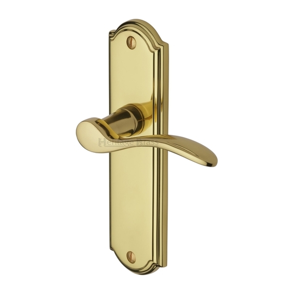 HOW1310-PB • Long Plate Latch • Polished Brass • Heritage Brass Howard Levers On Backplates