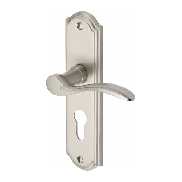 HOW1348-SN  Euro Cylinder [47.5mm]  Satin Nickel  Heritage Brass Howard Levers On Backplates