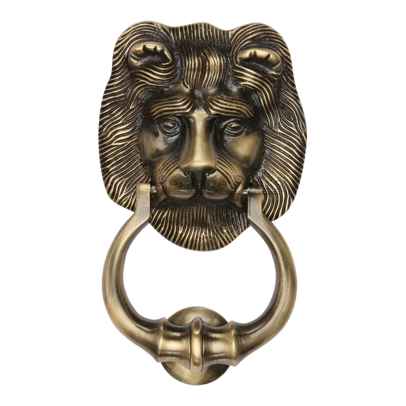 K1210-AT  177 x 107mm  Antique Brass  Heritage Brass Lions Head One Knocker