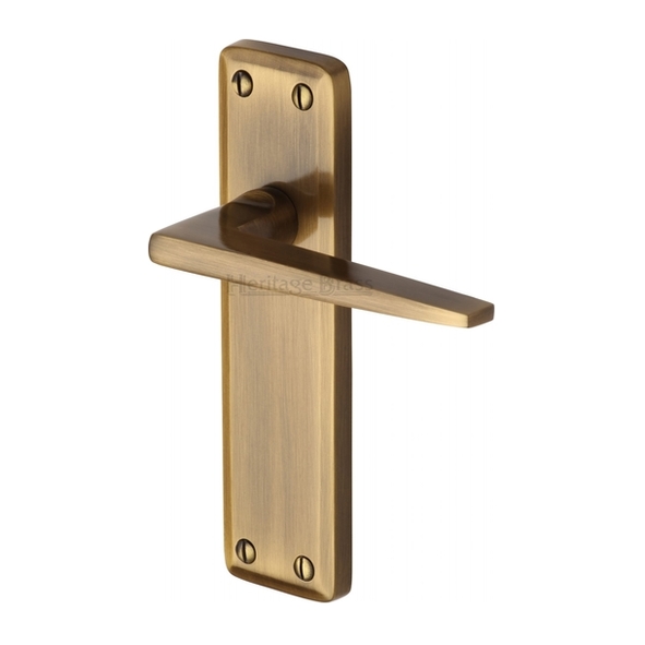 KEN6810-AT • Long Plate Latch • Antique Brass • Heritage Brass Kendal Levers On Backplates