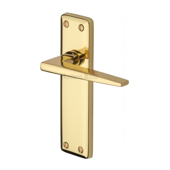 KEN6810-PB  Long Plate Latch  Polished Brass  Heritage Brass Kendal Levers On Backplates