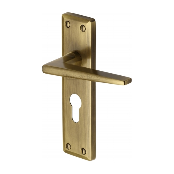 KEN6848-AT  Euro Cylinder [47.5mm]  Antique Brass  Heritage Brass Kendal Levers On Backplates