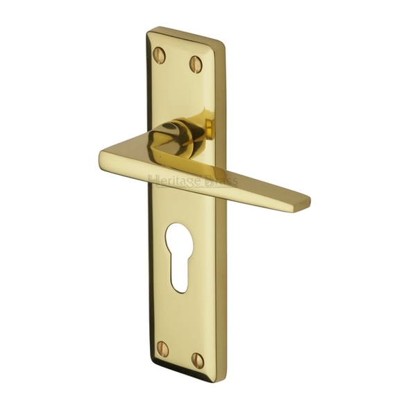 KEN6848-PB • Euro Cylinder [47.5mm] • Polished Brass • Heritage Brass Kendal Levers On Backplates