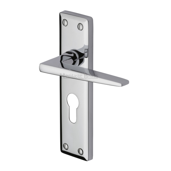 KEN6848-PC • Euro Cylinder [47.5mm] • Polished Chrome • Heritage Brass Kendal Levers On Backplates