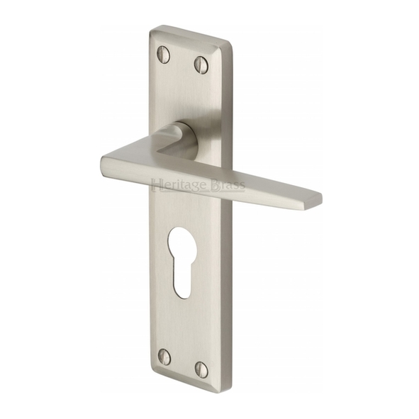 KEN6848-SN • Euro Cylinder [47.5mm] • Satin Nickel • Heritage Brass Kendal Levers On Backplates