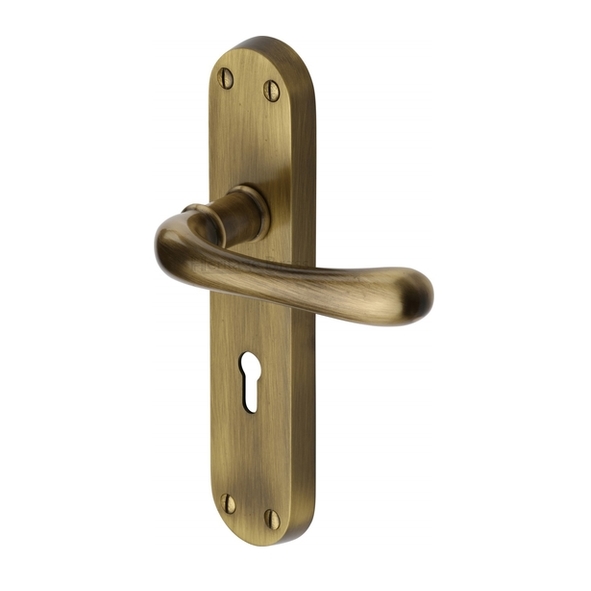 LUN5300-AT • Standard Lock [57mm] • Antique Brass • Heritage Brass Luna Levers On Backplates