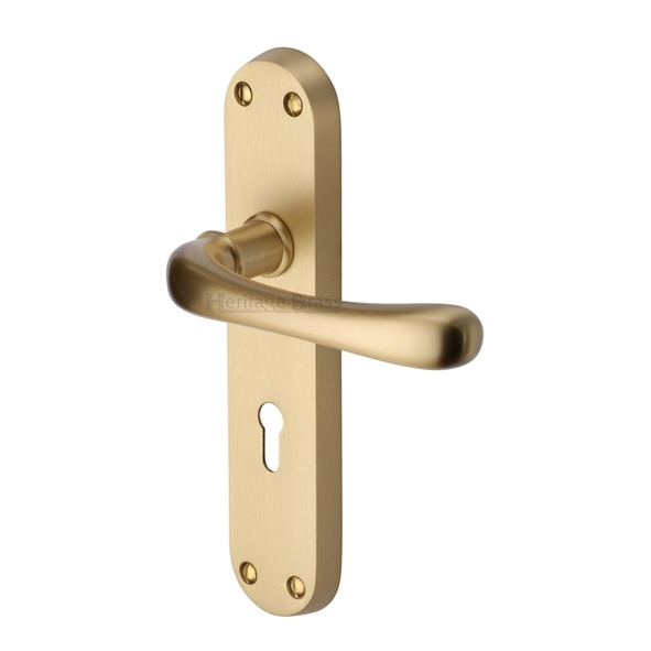 LUN5300-SB • Standard Lock [57mm] • Satin Brass • Heritage Brass Luna Levers On Backplates