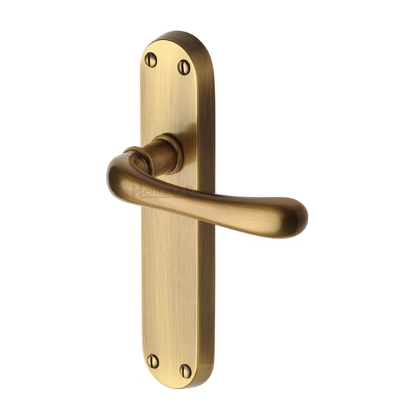 LUN5310-AT • Long Plate Latch • Antique Brass • Heritage Brass Luna Levers On Backplates