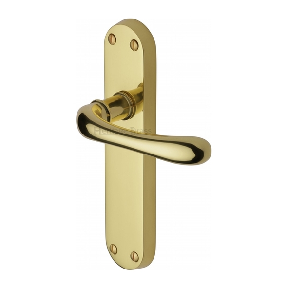 LUN5310-PB • Long Plate Latch • Polished Brass • Heritage Brass Luna Levers On Backplates