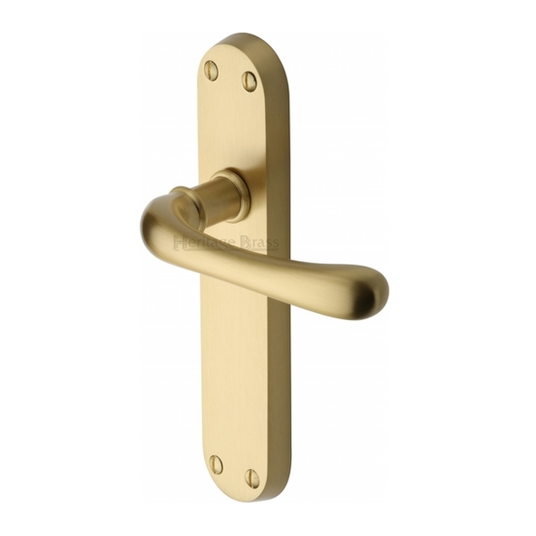 LUN5310-SB  Long Plate Latch  Satin Brass  Heritage Brass Luna Levers On Backplates