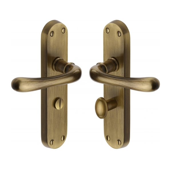 LUN5330-AT • Bathroom [57mm] • Antique Brass • Heritage Brass Luna Levers On Backplates