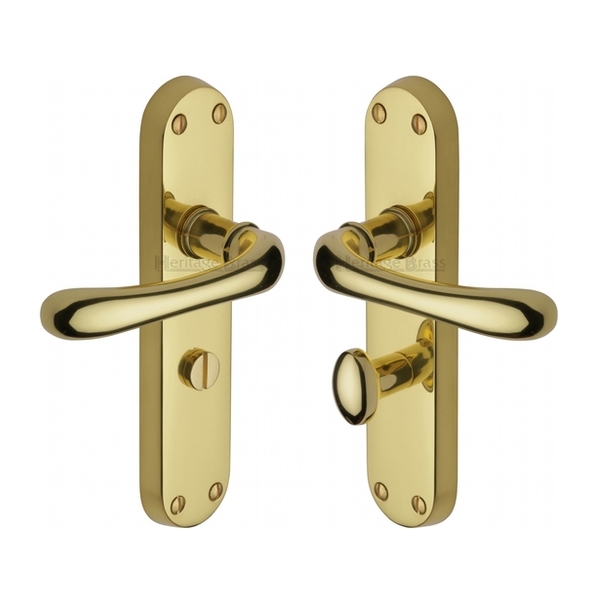 LUN5330-PB • Bathroom [57mm] • Polished Brass • Heritage Brass Luna Levers On Backplates