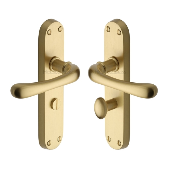 LUN5330-SB • Bathroom [57mm] • Satin Brass • Heritage Brass Luna Levers On Backplates