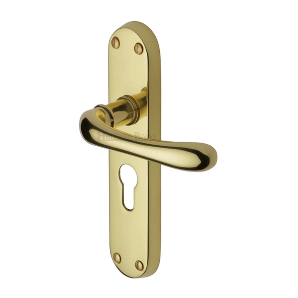 LUN5348-PB • Euro Cylinder [47.5mm] • Polished Brass • Heritage Brass Luna Levers On Backplates