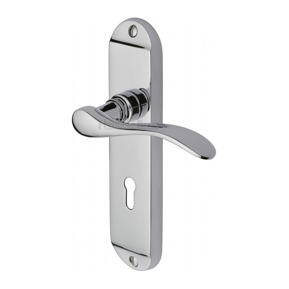 MAY7600-PC • Standard Lock [57mm] • Polished Chrome • Heritage Brass Maya Levers On Backplates