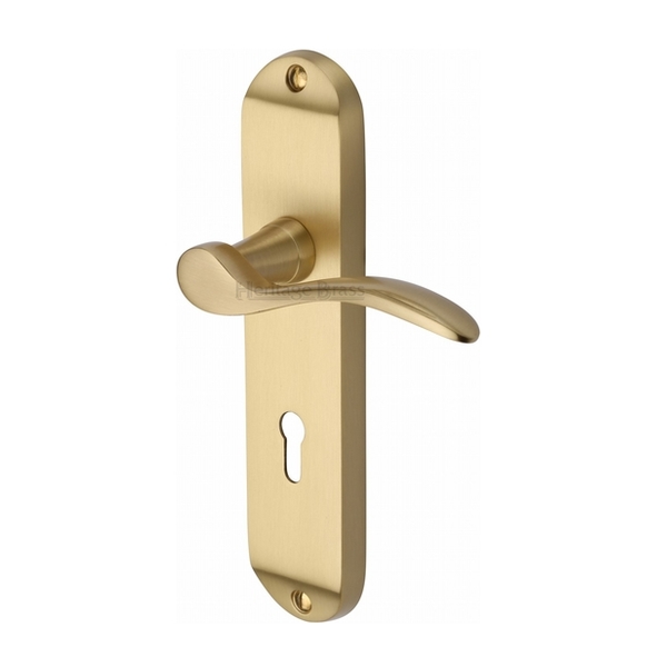 MAY7600-SB • Standard Lock [57mm] • Satin Brass • Heritage Brass Maya Levers On Backplates
