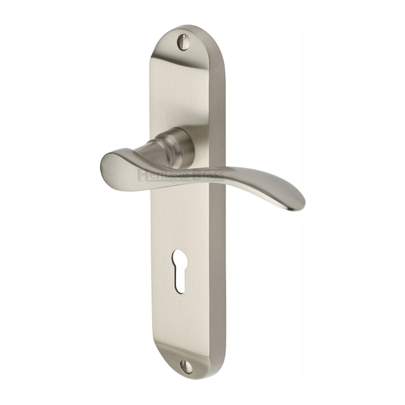 MAY7600-SN • Standard Lock [57mm] • Satin Nickel • Heritage Brass Maya Levers On Backplates