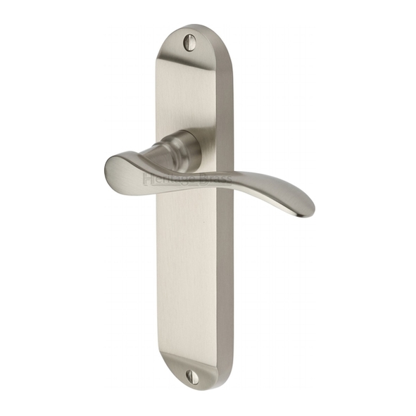 MAY7610-SN • Long Plate Latch • Satin Nickel • Heritage Brass Maya Levers On Backplates