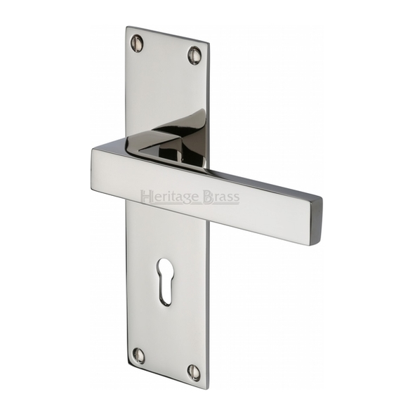 MET4900-PNF • Standard Lock [57mm] • Polished Nickel • Heritage Brass Metro Levers On Backplates