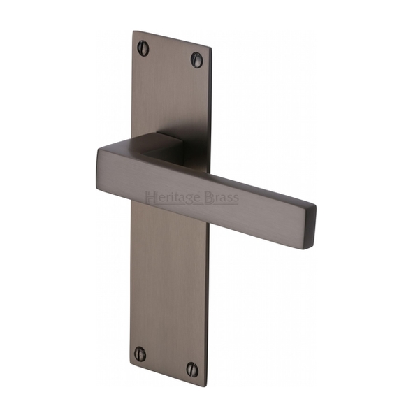 MET4910-MB • Long Plate Latch • Matt Bronze • Heritage Brass Metro Levers On Backplates