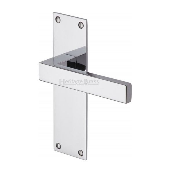 MET4910-PC  Long Plate Latch  Polished Chrome  Heritage Brass Metro Levers On Backplates