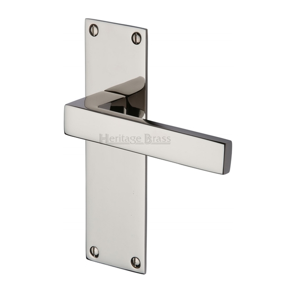 MET4910-PNF  Long Plate Latch  Polished Nickel  Heritage Brass Metro Levers On Backplates