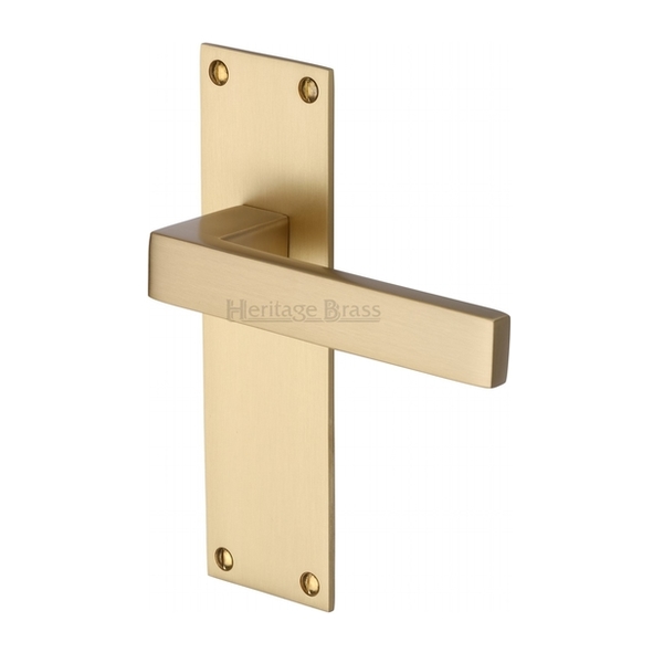 MET4910-SB • Long Plate Latch • Satin Brass • Heritage Brass Metro Levers On Backplates