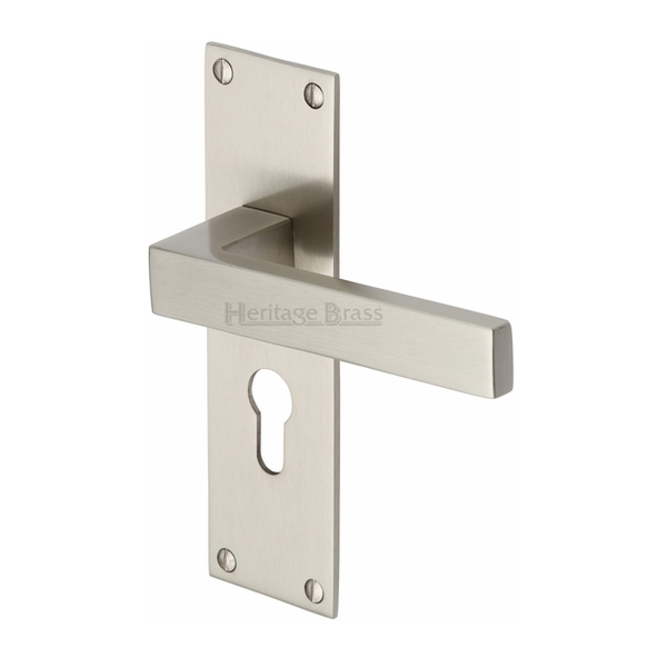 MET4948-SN • Euro Cylinder [47.5mm] • Satin Nickel • Heritage Brass Metro Levers On Backplates