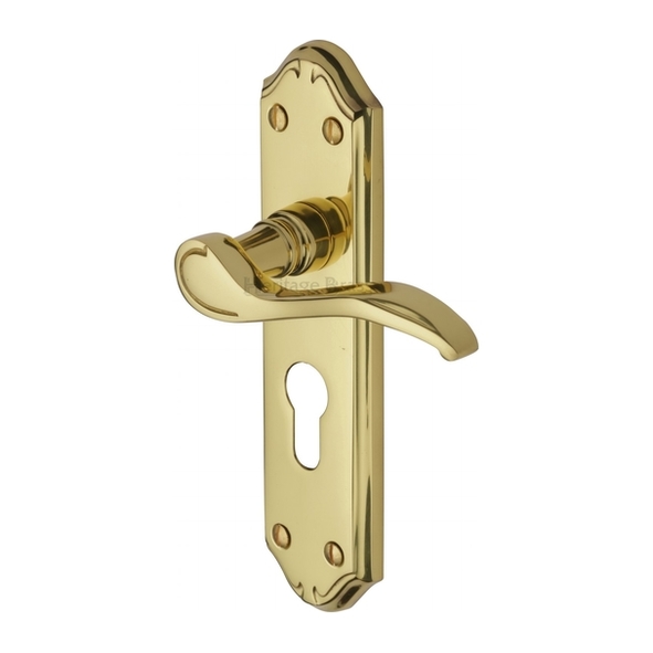 MM625-PB  Euro Cylinder [47.5mm]  Polished Brass  Heritage Brass Verona Levers On Backplates