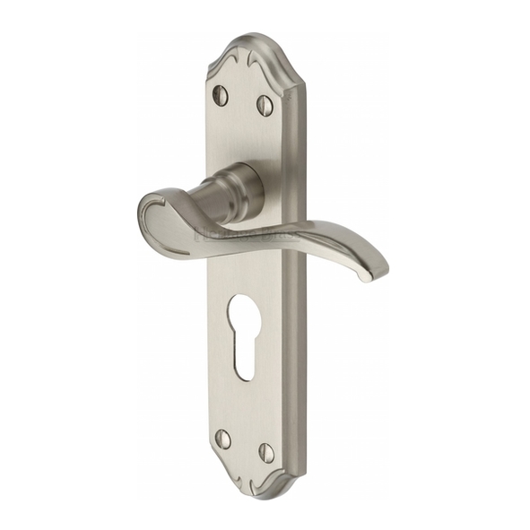 MM625-SN • Euro Cylinder [47.5mm] • Satin Nickel • Heritage Brass Verona Levers On Backplates