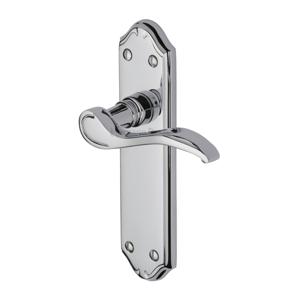 MM627-PC • Long Plate Latch • Polished Chrome • Heritage Brass Verona Levers On Backplates