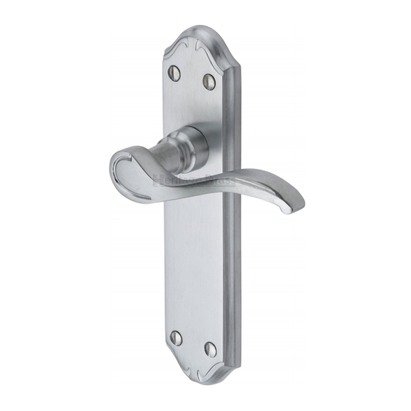 MM627-SC • Long Plate Latch • Satin Chrome • Heritage Brass Verona Levers On Backplates