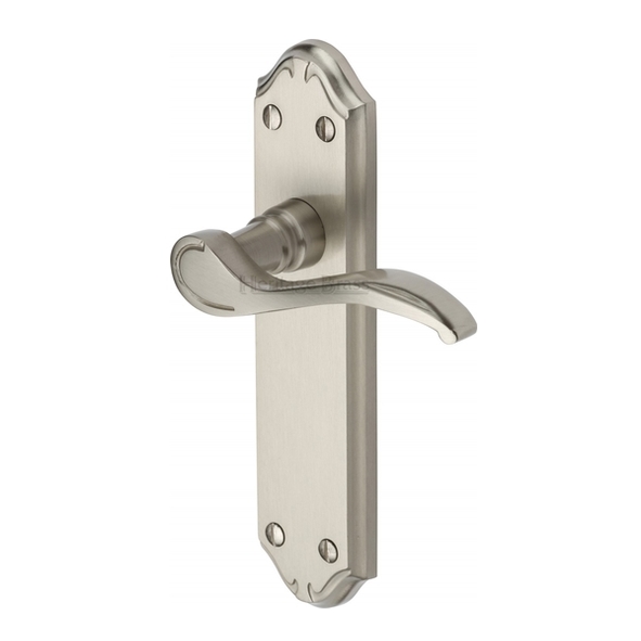 MM627-SN  Long Plate Latch  Satin Nickel  Heritage Brass Verona Levers On Backplates