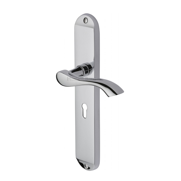 MM7200-PC • Standard Lock [57mm] • Polished Chrome • Heritage Brass Algarve Levers On Long Backplates