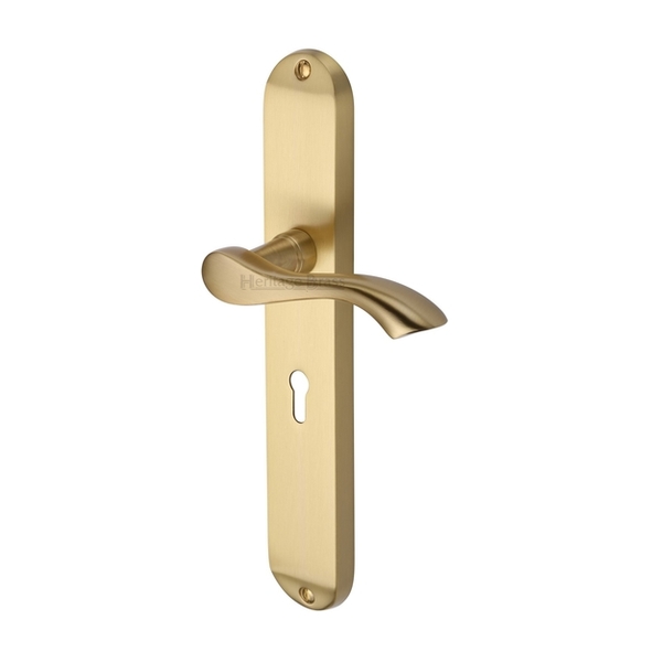 MM7200-SB • Standard Lock [57mm] • Satin Brass • Heritage Brass Algarve Levers On Long Backplates