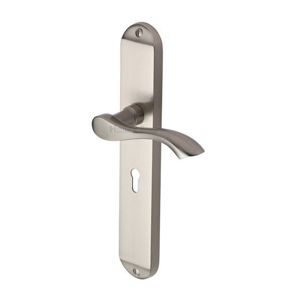 MM7200-SN • Standard Lock [57mm] • Satin Nickel • Heritage Brass Algarve Levers On Long Backplates