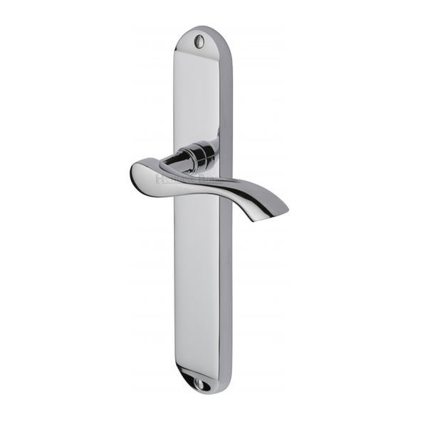 MM7210-PC  Long Plate Latch  Polished Chrome  Heritage Brass Algarve Levers On Long Backplates