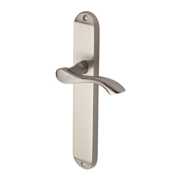 MM7210-SN • Long Plate Latch • Satin Nickel • Heritage Brass Algarve Levers On Long Backplates