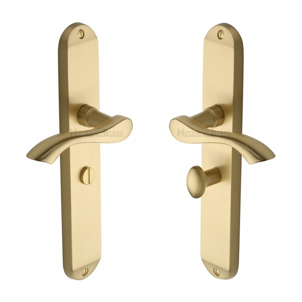 MM7230-SB • Bathroom [57mm] • Satin Brass • Heritage Brass Algarve Levers On Long Backplates