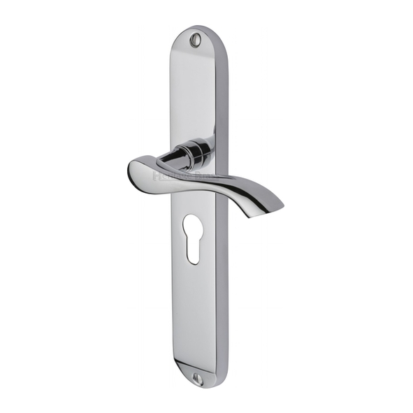 MM7248-PC • Euro Cylinder [47.5mm] • Polished Chrome • Heritage Brass Algarve Levers On Long Backplates