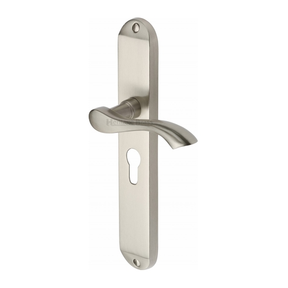 MM7248-SN  Euro Cylinder [47.5mm]  Satin Nickel  Heritage Brass Algarve Levers On Long Backplates