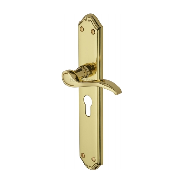 MM825-PB  Euro Cylinder [47.5mm]  Polished Brass  Heritage Brass Verona Levers On Long Backplates