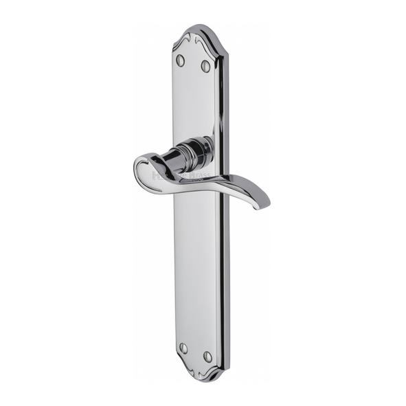 MM827-PC  Long Plate Latch  Polished Chrome  Heritage Brass Verona Levers On Long Backplates