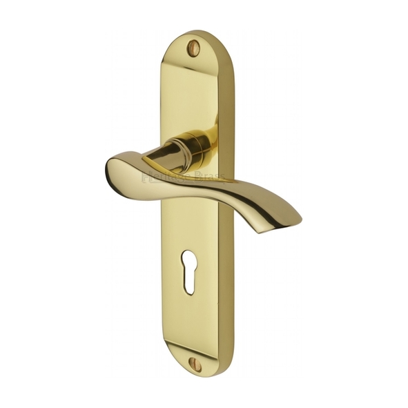 MM924-PB • Standard Lock [57mm] • Polished Brass • Heritage Brass Algarve Levers On Backplates