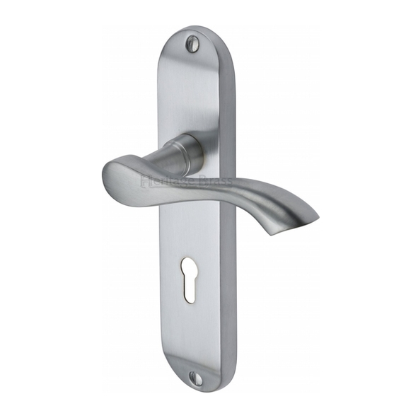 MM924-SC • Standard Lock [57mm] • Satin Chrome • Heritage Brass Algarve Levers On Backplates