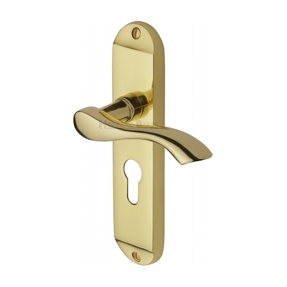 MM925-PB • Euro Cylinder [47.5mm] • Polished Brass • Heritage Brass Algarve Levers On Backplates