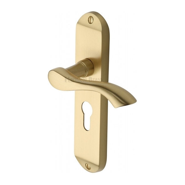 MM925-SB  Euro Cylinder [47.5mm]  Satin Brass  Heritage Brass Algarve Levers On Backplates